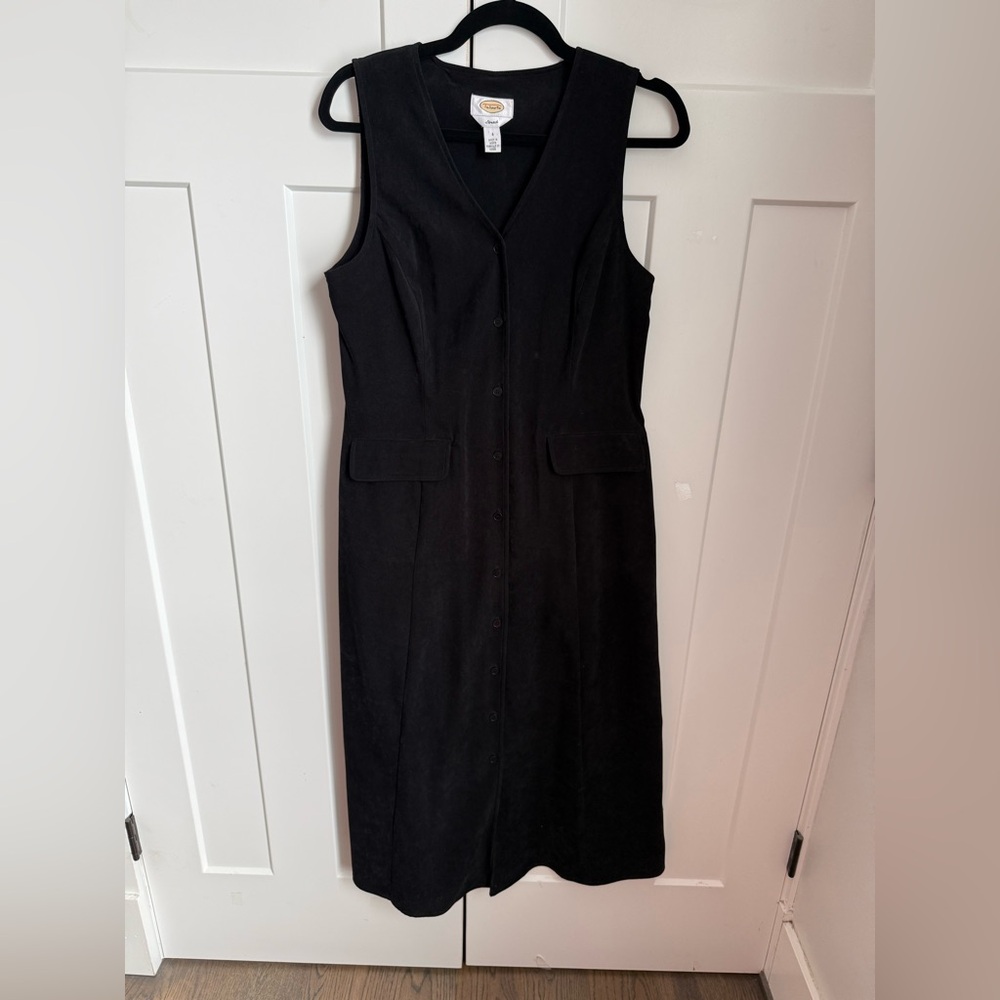 Vintage Talbots Black Midi Dress in suede like fabric, size 4, like new.